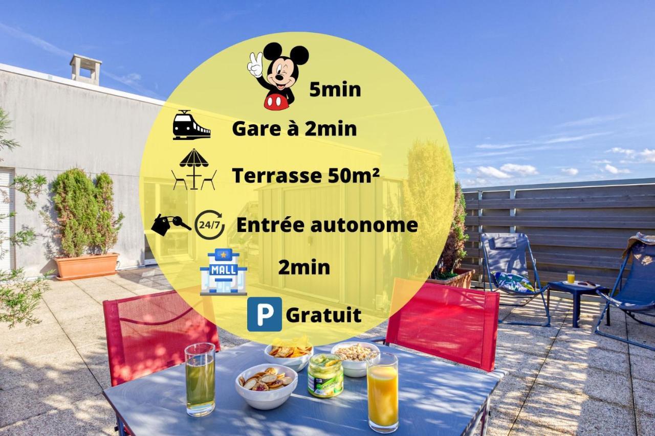 La terrasse Disney/Gare/Centre à 3min parking free Montévrain Esterno foto